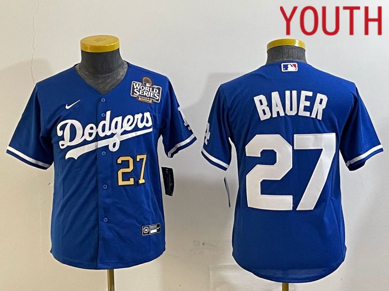 Youth Los Angeles Dodgers 27 Bauer Blue Game 2024 Nike MLB Jersey style 4